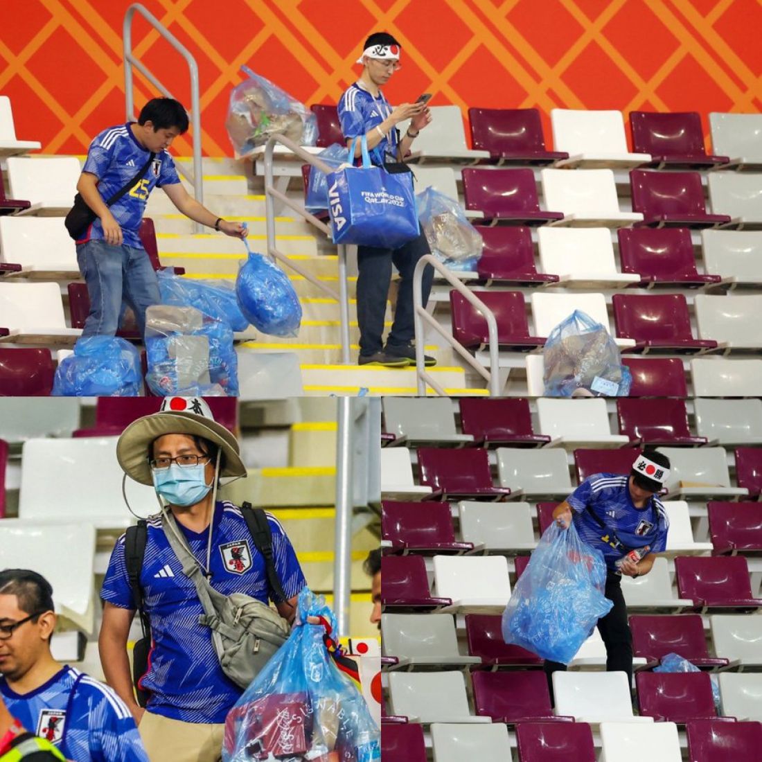 Hinchas japoneses limpiaron las gradas después del partido con Alemania